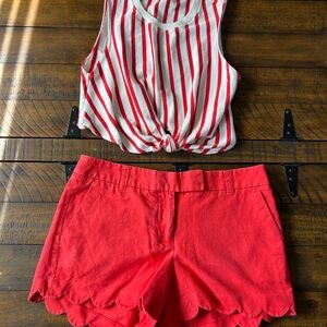 J. Crew Vibrant Red linen Shorts size 6 and cropped Zara tank small
